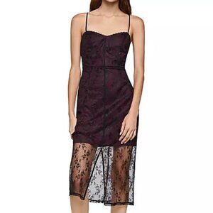 BCBGeneration Romantic Sweetheart Trim Lace Overlay Midi Dress Size 8